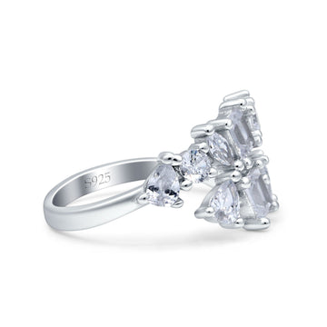 Vintage Style Engagement Cluster Multi Shape Stone Art Deco Marquise Pear Round Emerald Cut Ring Band Simulated Cubic Zirconia 925 Sterling Silver